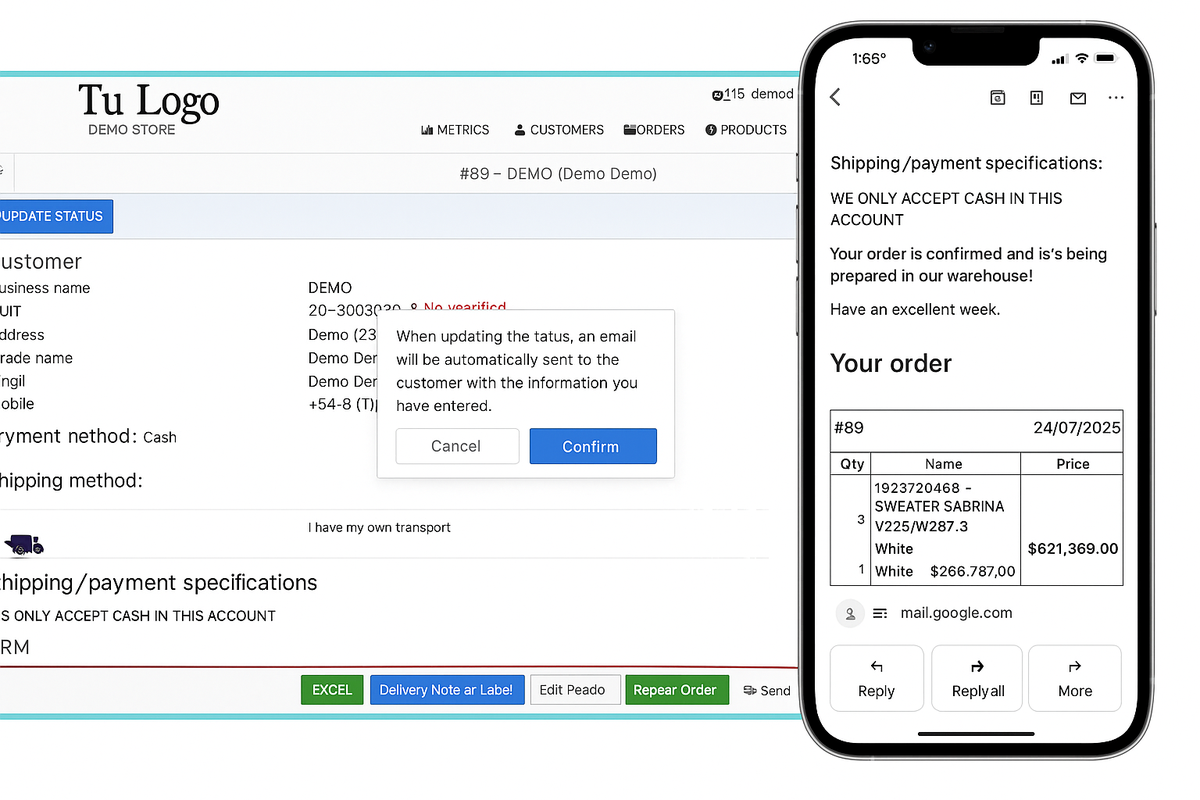 B2B order tracking statuses in VentasxMayor
