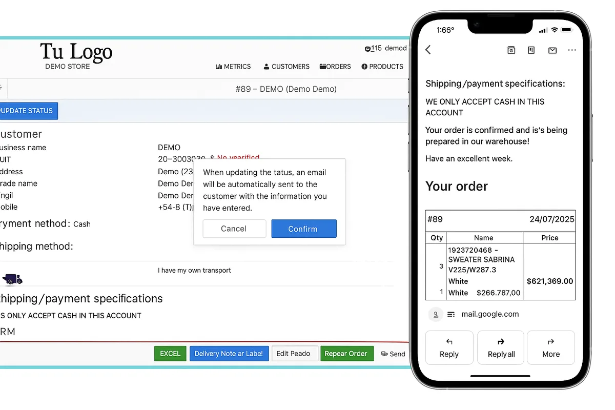 B2B order tracking statuses in VentasxMayor