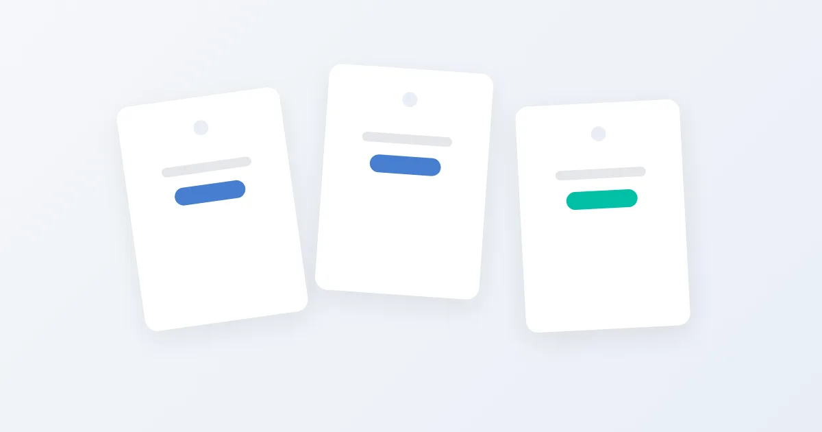 Illustration of three hanging price tags, two blue and one green, a Shopify pricing comparison by country for wholesalers