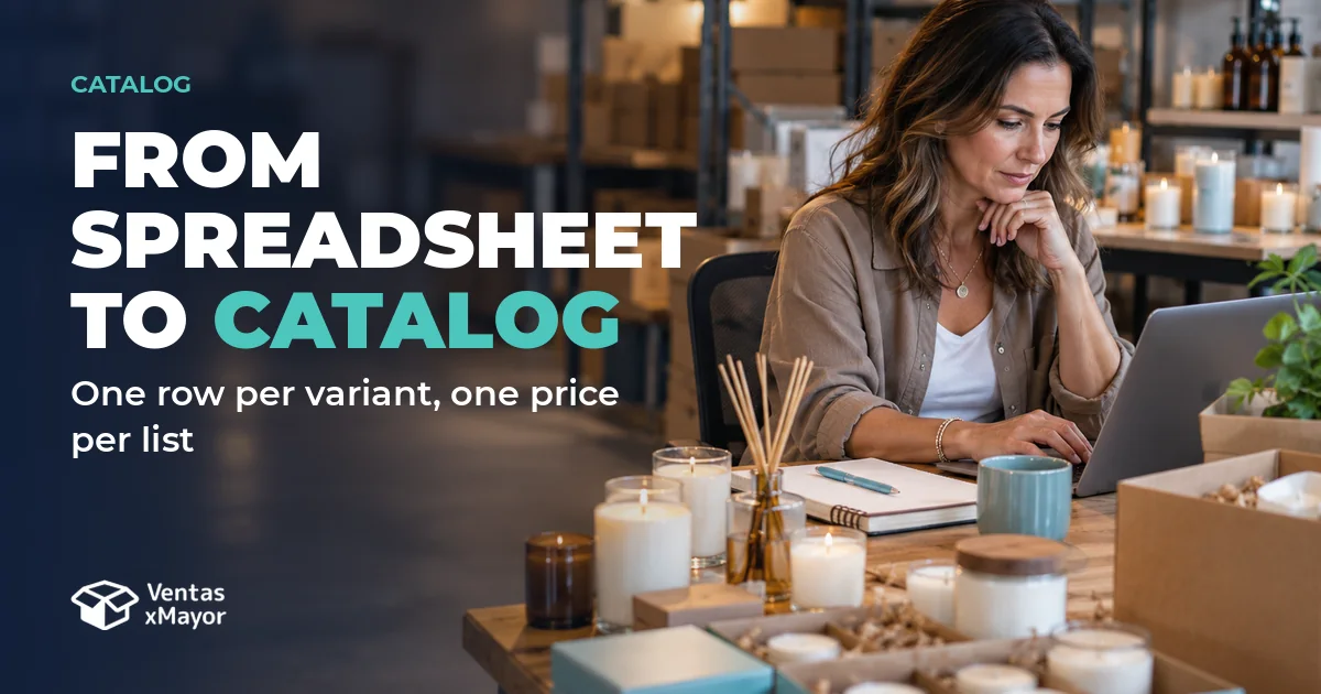 Cover: From spreadsheet to catalog. One row per variant, one price per list