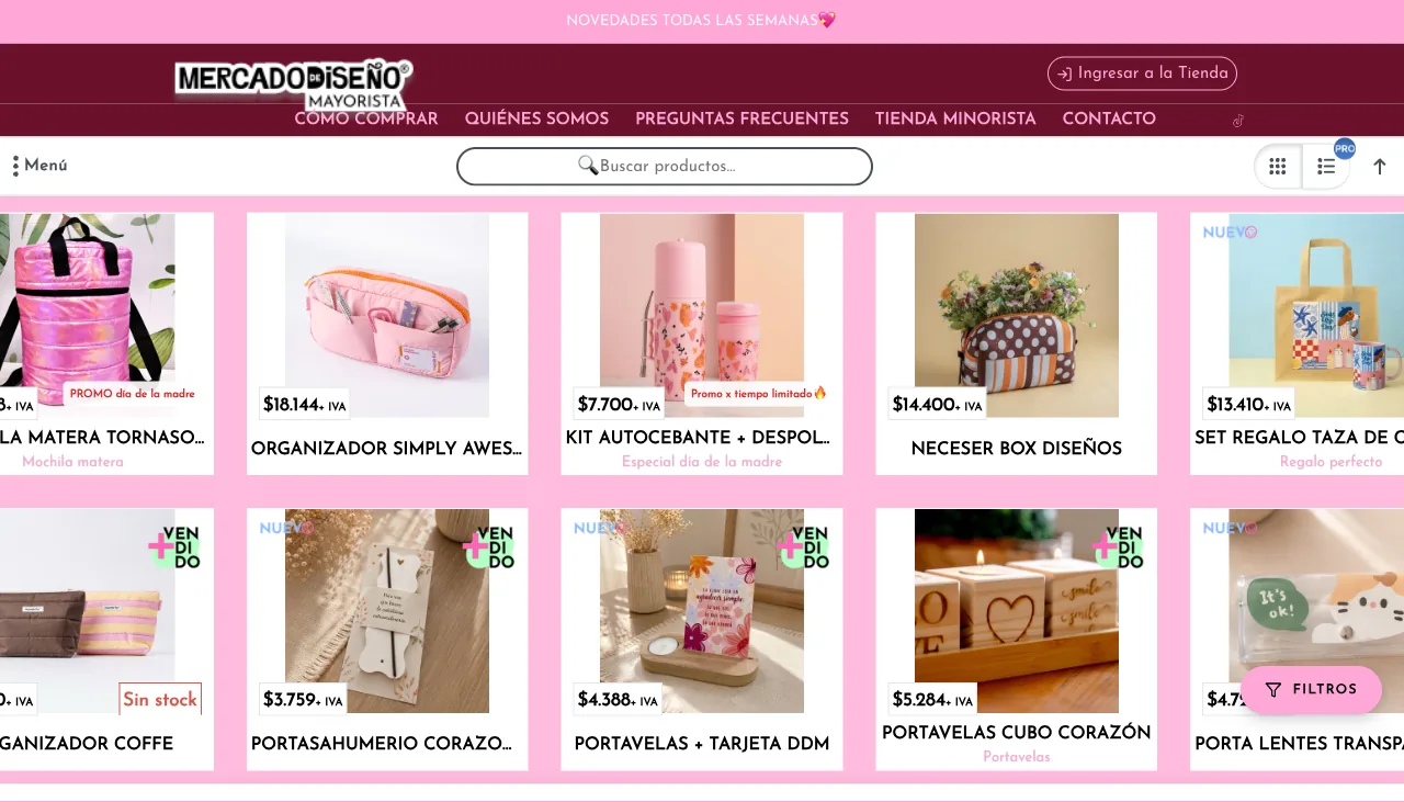 Mercado de Diseño wholesale online store — Rosario-based wholesaler of design objects, homeware, decor, mugs and mate accessories selling B2B nationwide with its store built on VentasxMayor