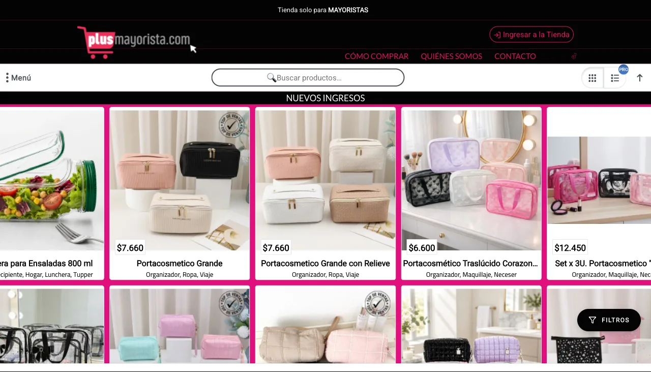 Plus Mayorista wholesale online store — Rosario-based importer and distributor of homeware, leather goods, stationery and jewelry selling B2B nationwide with its store built on VentasxMayor