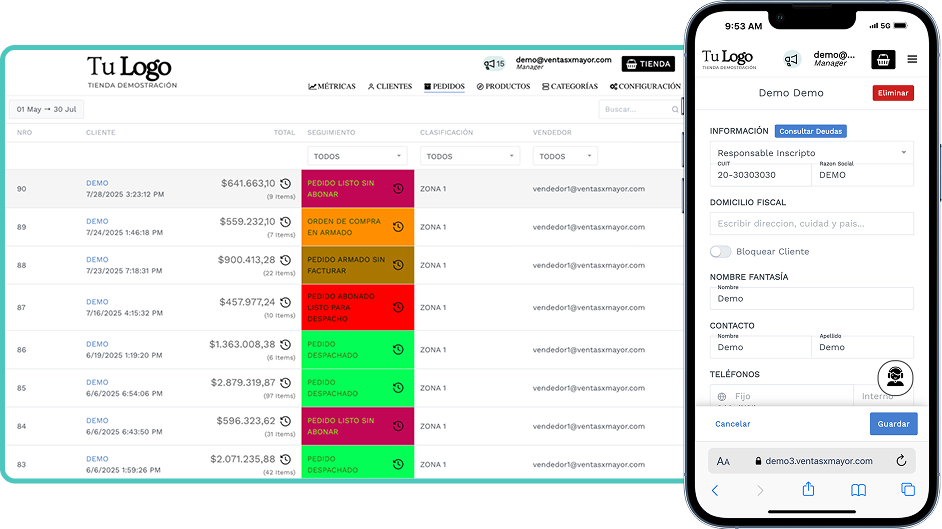 Create wholesale orders with VentasxMayor system