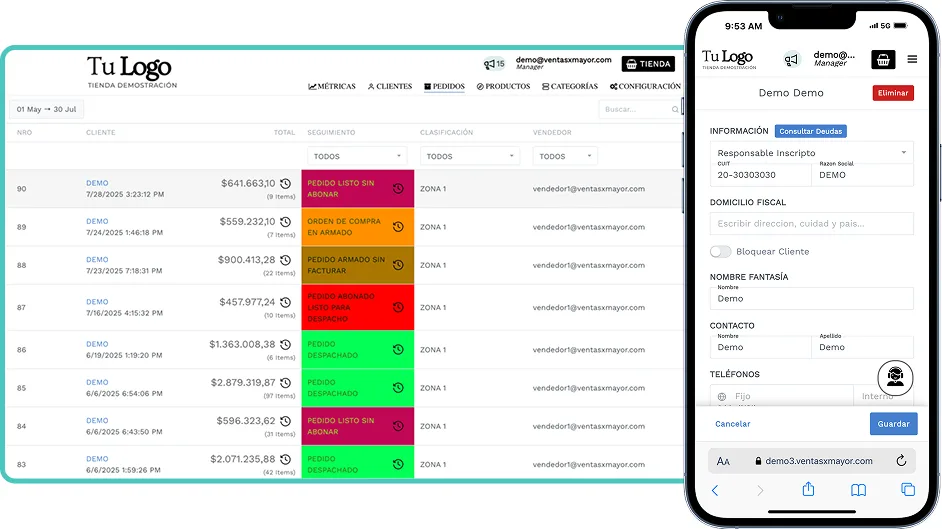 Wholesale order management system in VentasxMayor