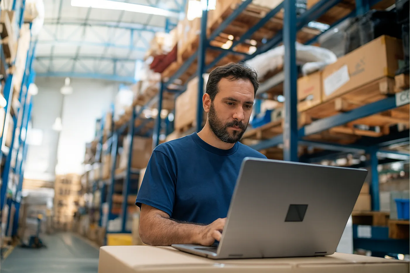 Wholesaler checking in his warehouse how many units to order from the factory
