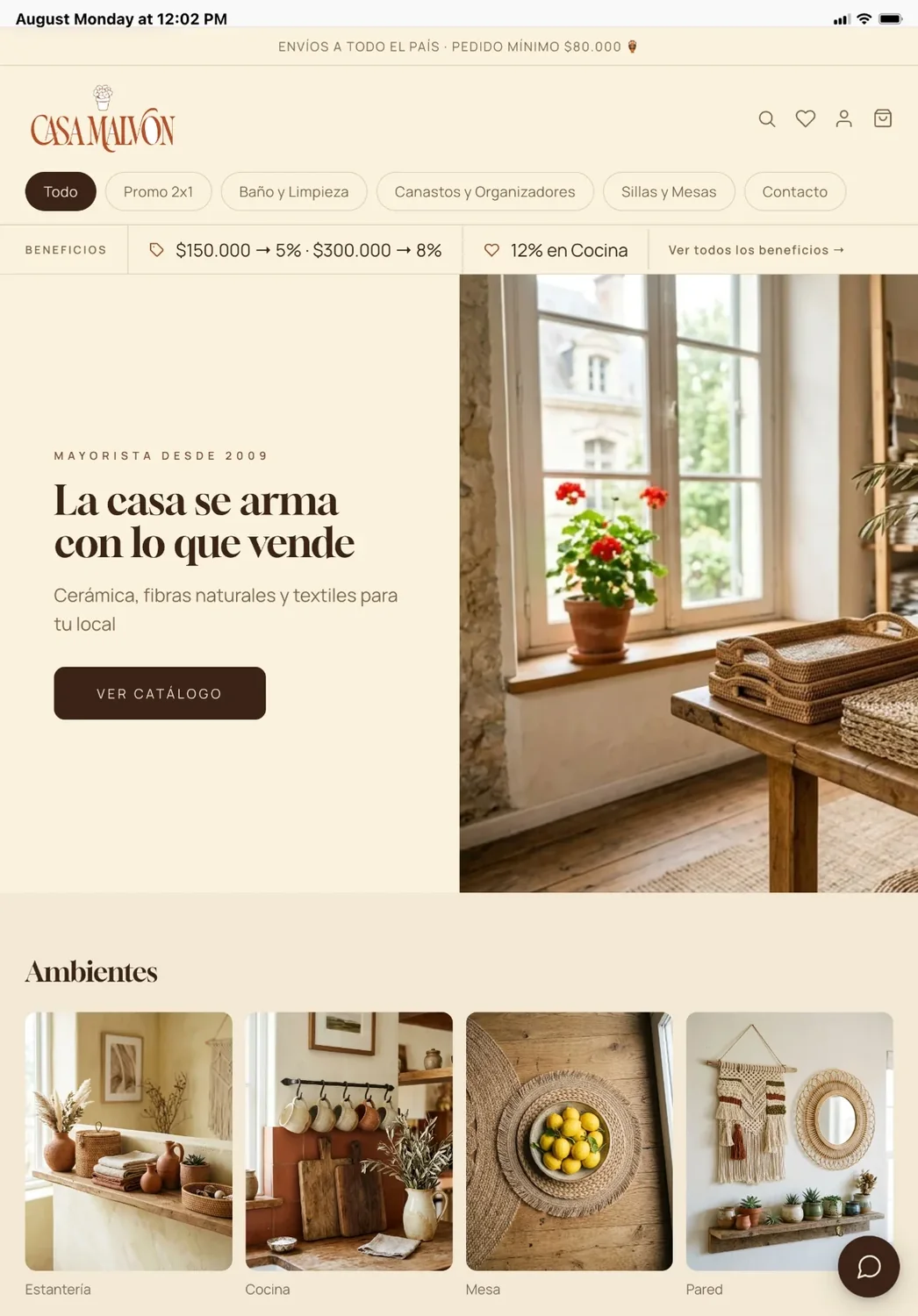 The same homeware wholesale store on a tablet