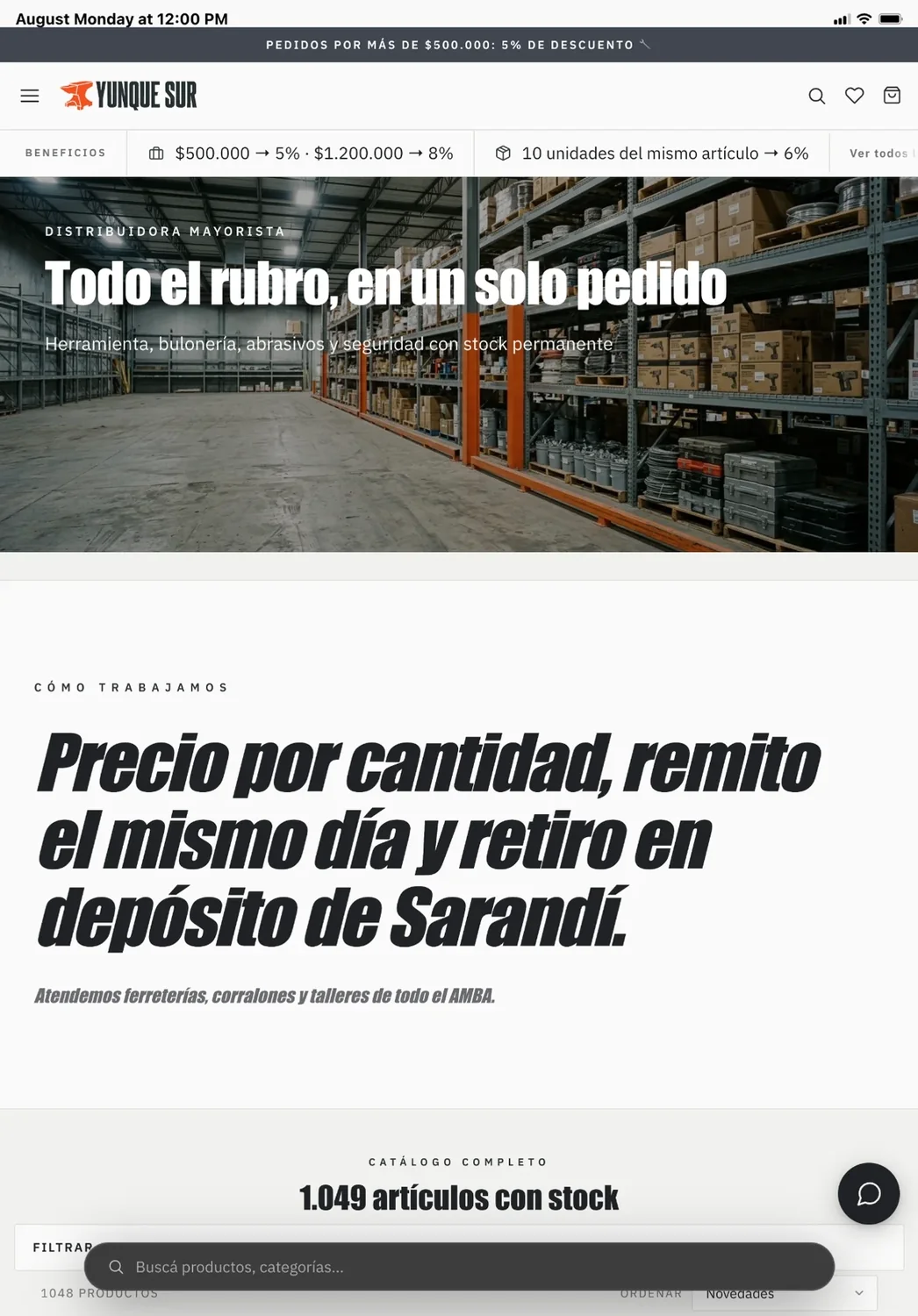 The same hardware wholesale store on a tablet