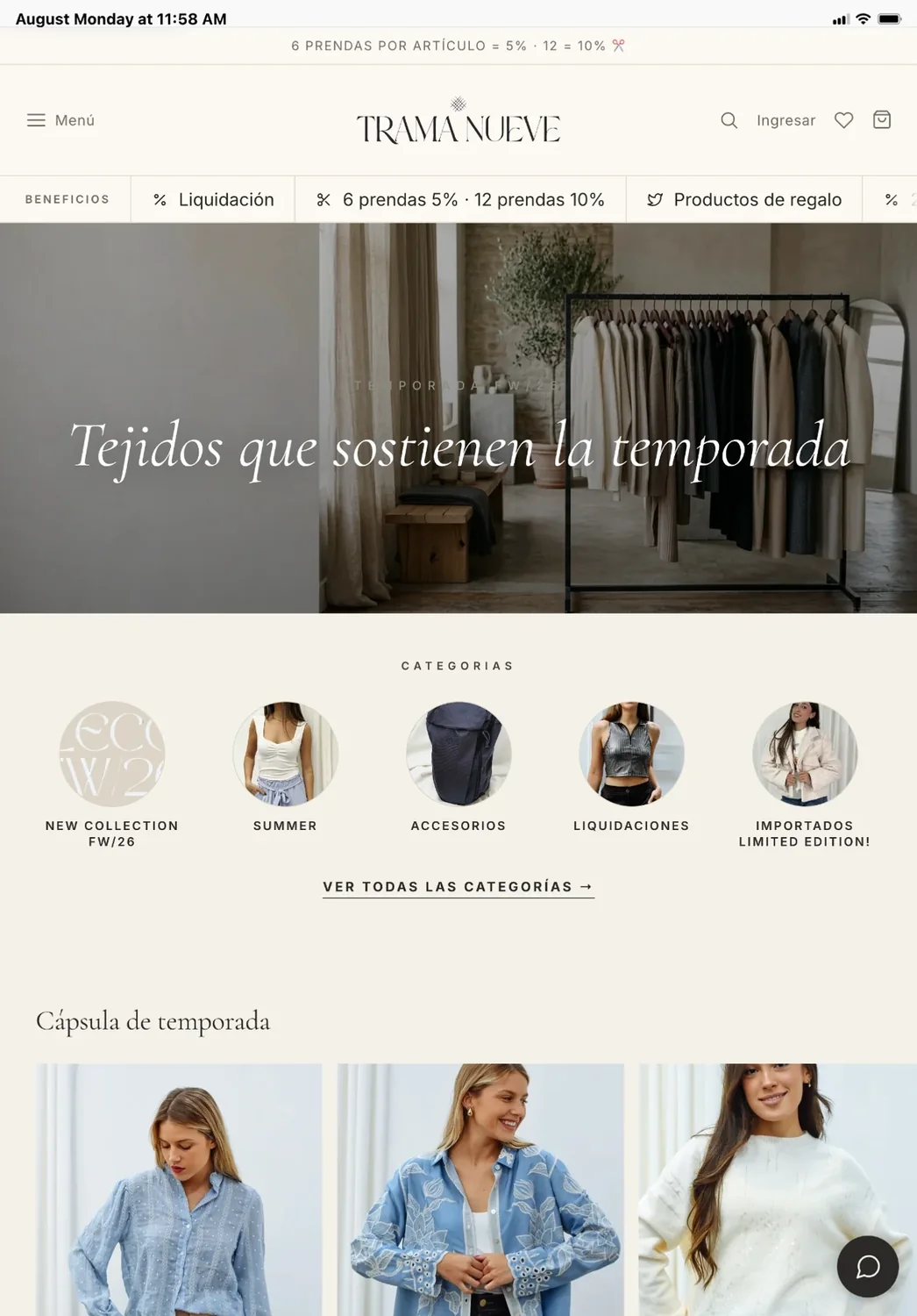 The same apparel wholesale store on a tablet